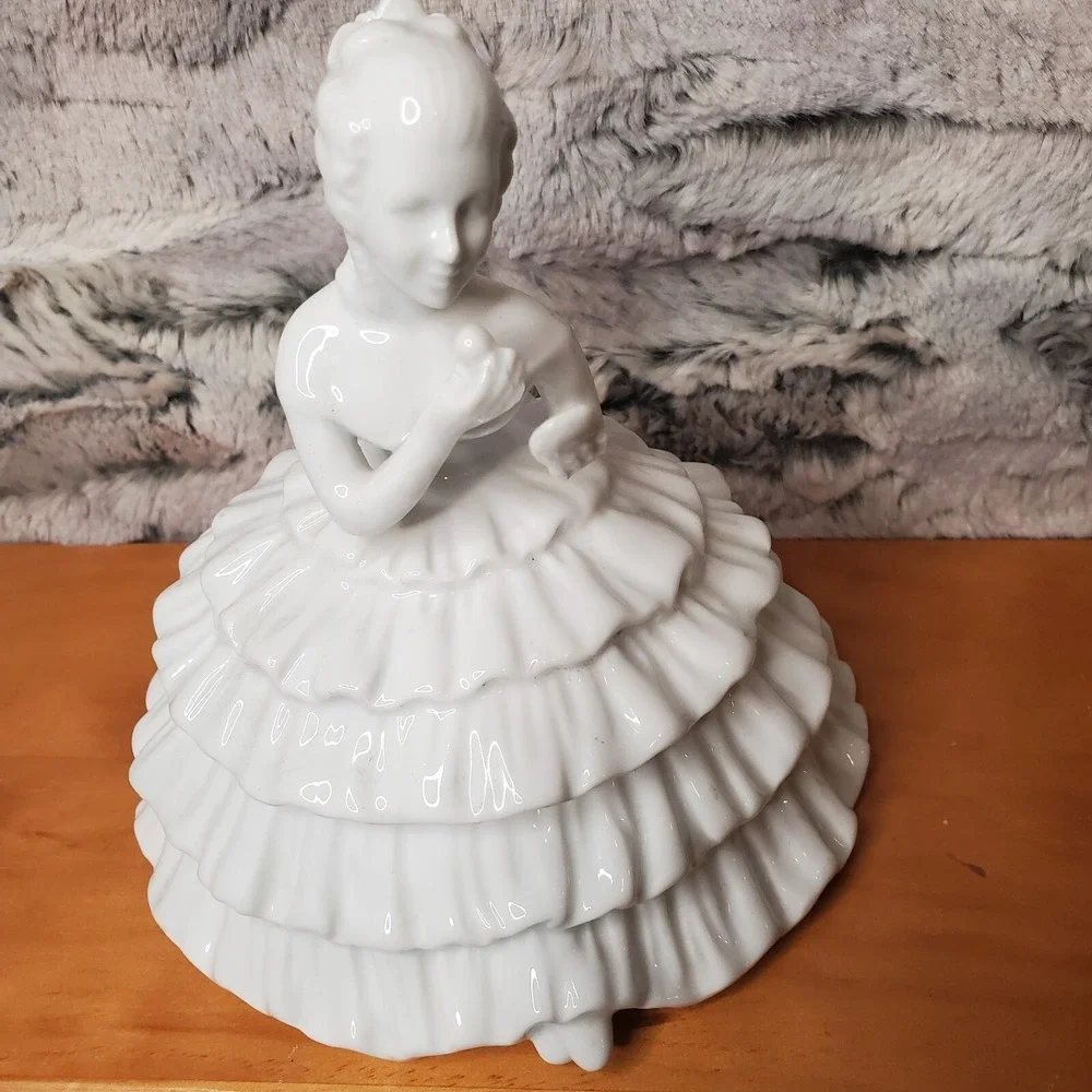Kaldun Bogle White Porcelain Super Ruffle Belle‎ Dress Trinket Box Covered Dish
